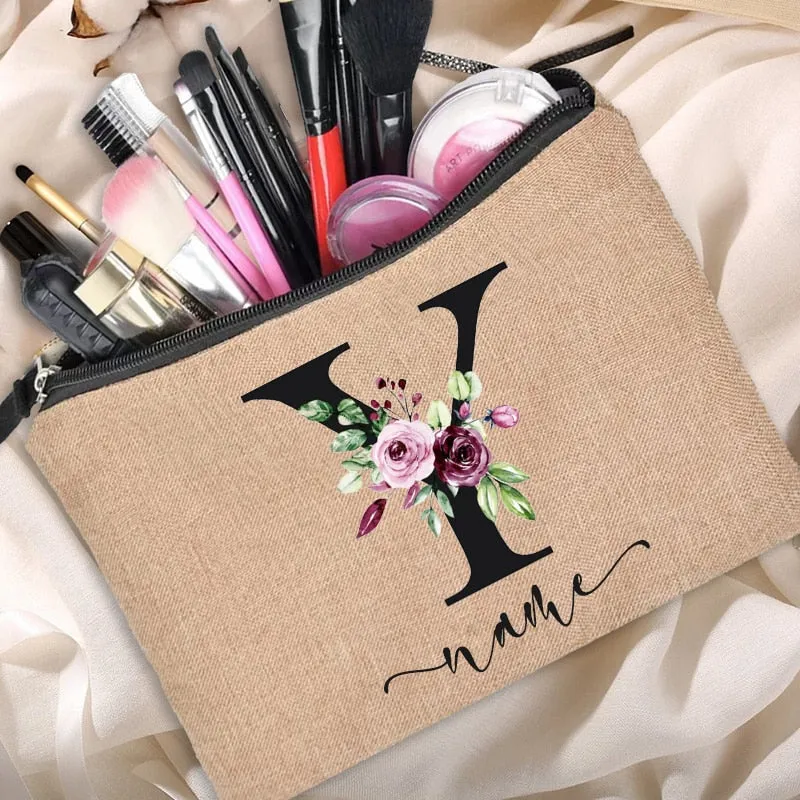 Customized Personalized Name Linen Cosmetic Bag Bridesmaid Bachelor Party Lipstick Bag