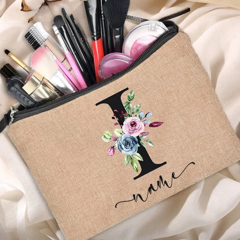 Customized Personalized Name Linen Cosmetic Bag Bridesmaid Bachelor Party Lipstick Bag