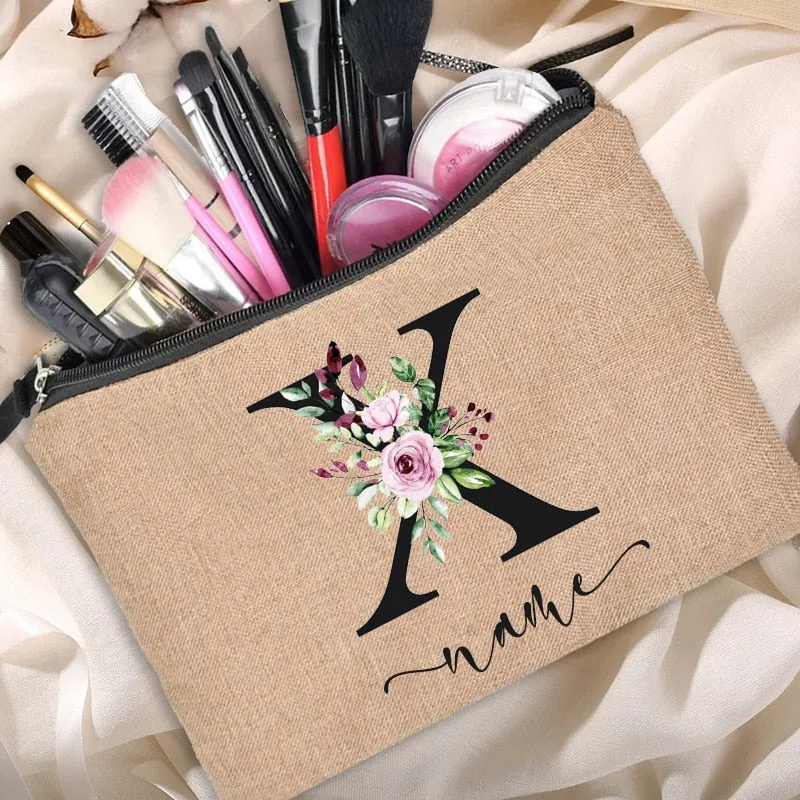 Customized Personalized Name Linen Cosmetic Bag Bridesmaid Bachelor Party Lipstick Bag