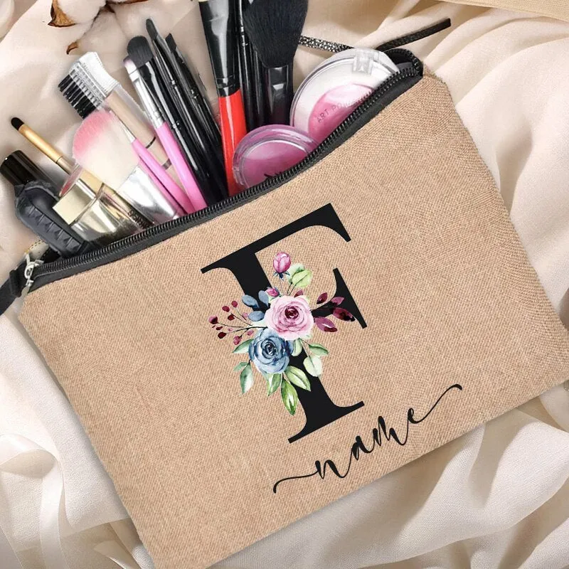 Customized Personalized Name Linen Cosmetic Bag Bridesmaid Bachelor Party Lipstick Bag
