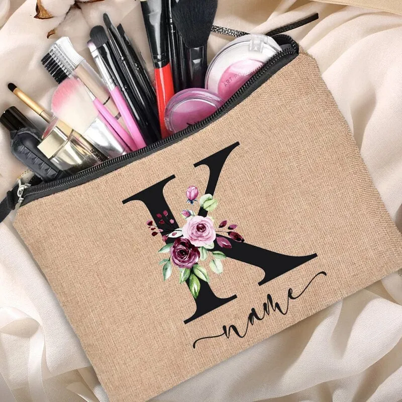 Customized Personalized Name Linen Cosmetic Bag Bridesmaid Bachelor Party Lipstick Bag