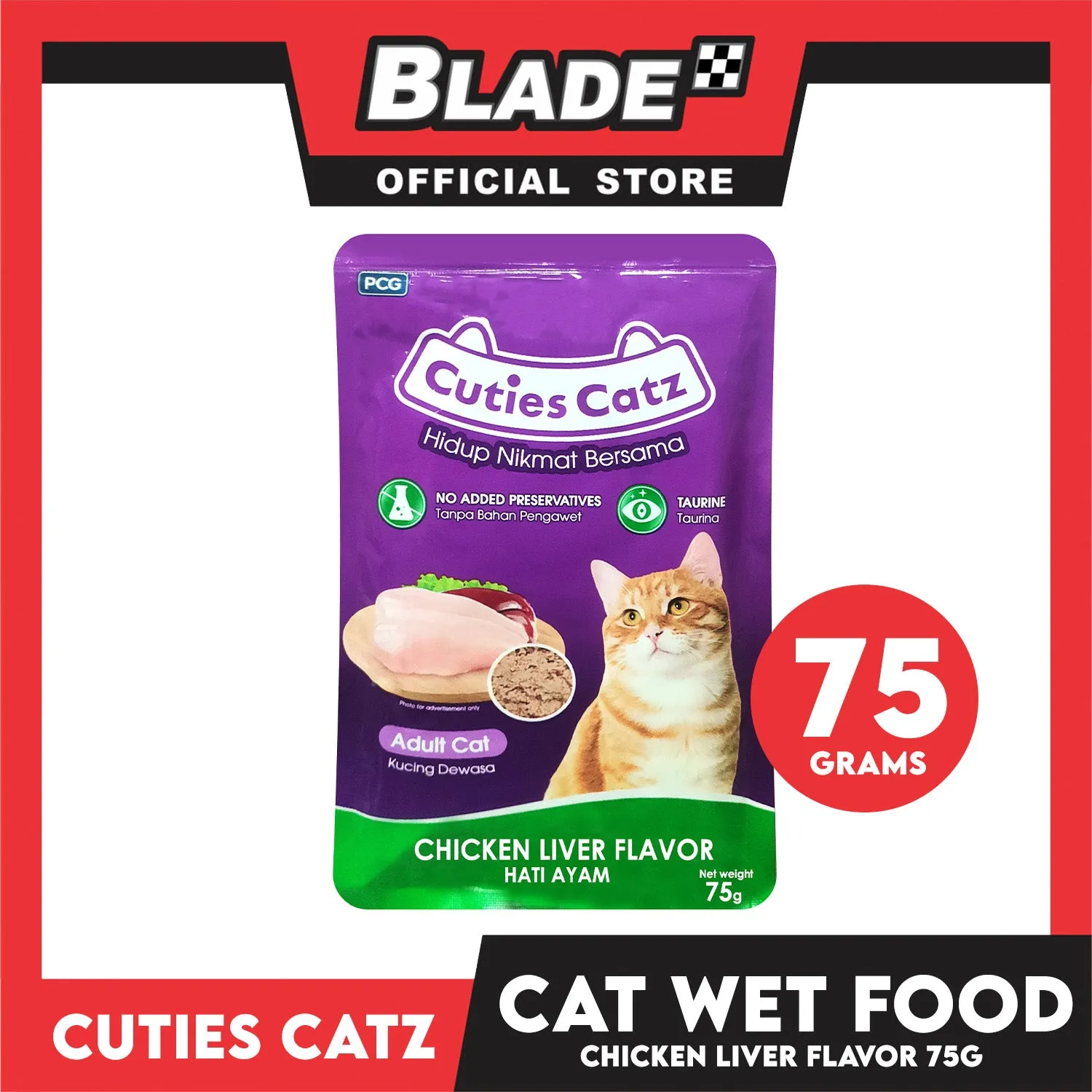 Cuties Catz Chicken Liver Flavor Cat Wet Food for Adult Cat 75g