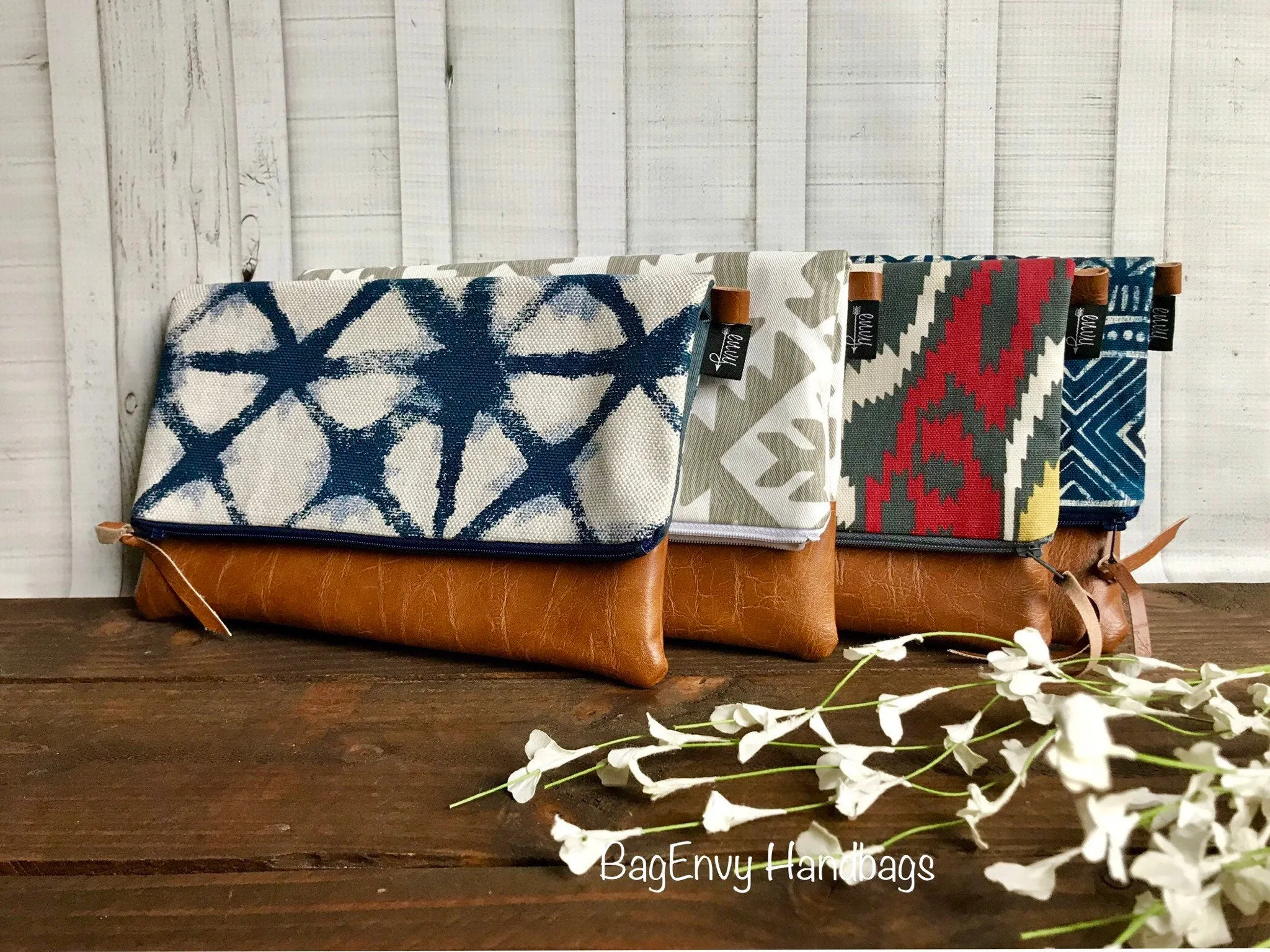 Design Your Own Bridesmaid Fold Over Clutch - with Vegan Leather - Detachable Wristlet - Set of 4 or More