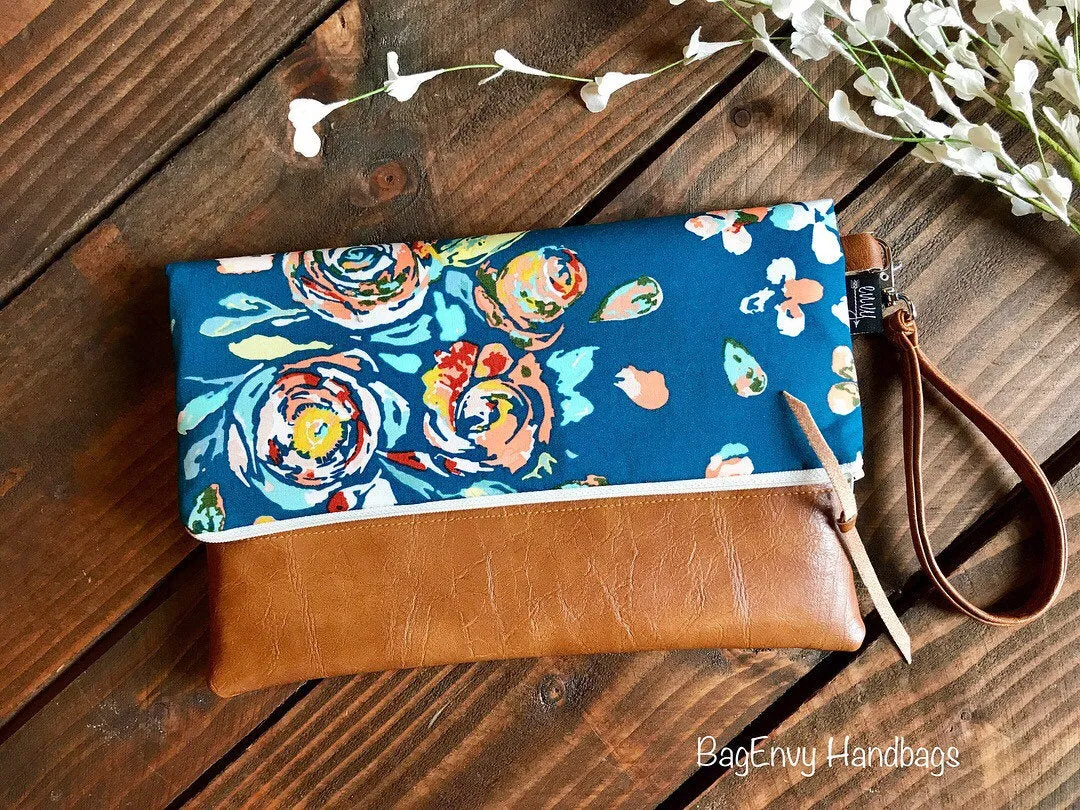 Design Your Own Bridesmaid Fold Over Clutch - with Vegan Leather - Detachable Wristlet - Set of 4 or More