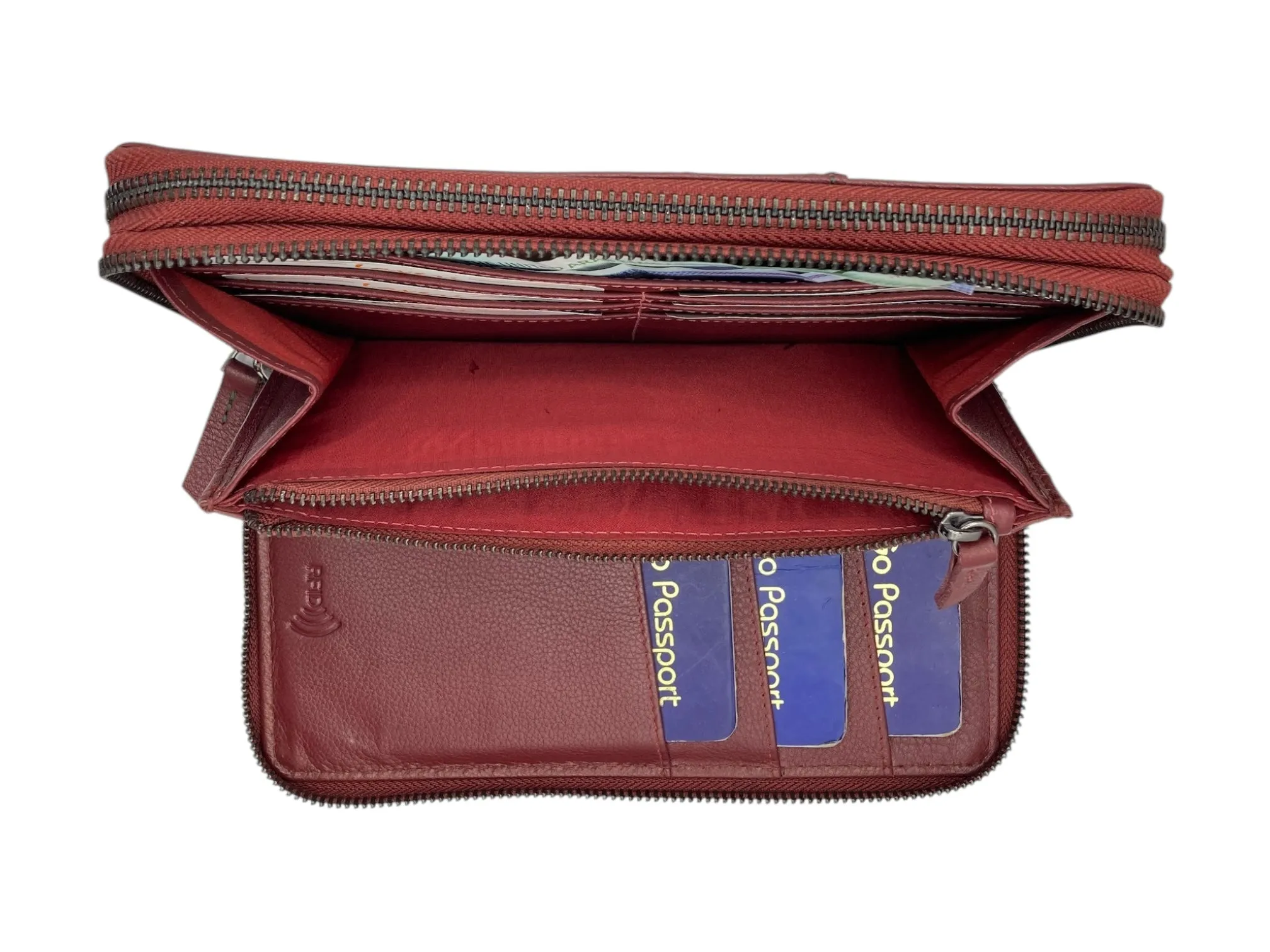 Double  Zip Family Passport  Holder &  Long Card Wallet  RFID Protection # 4645