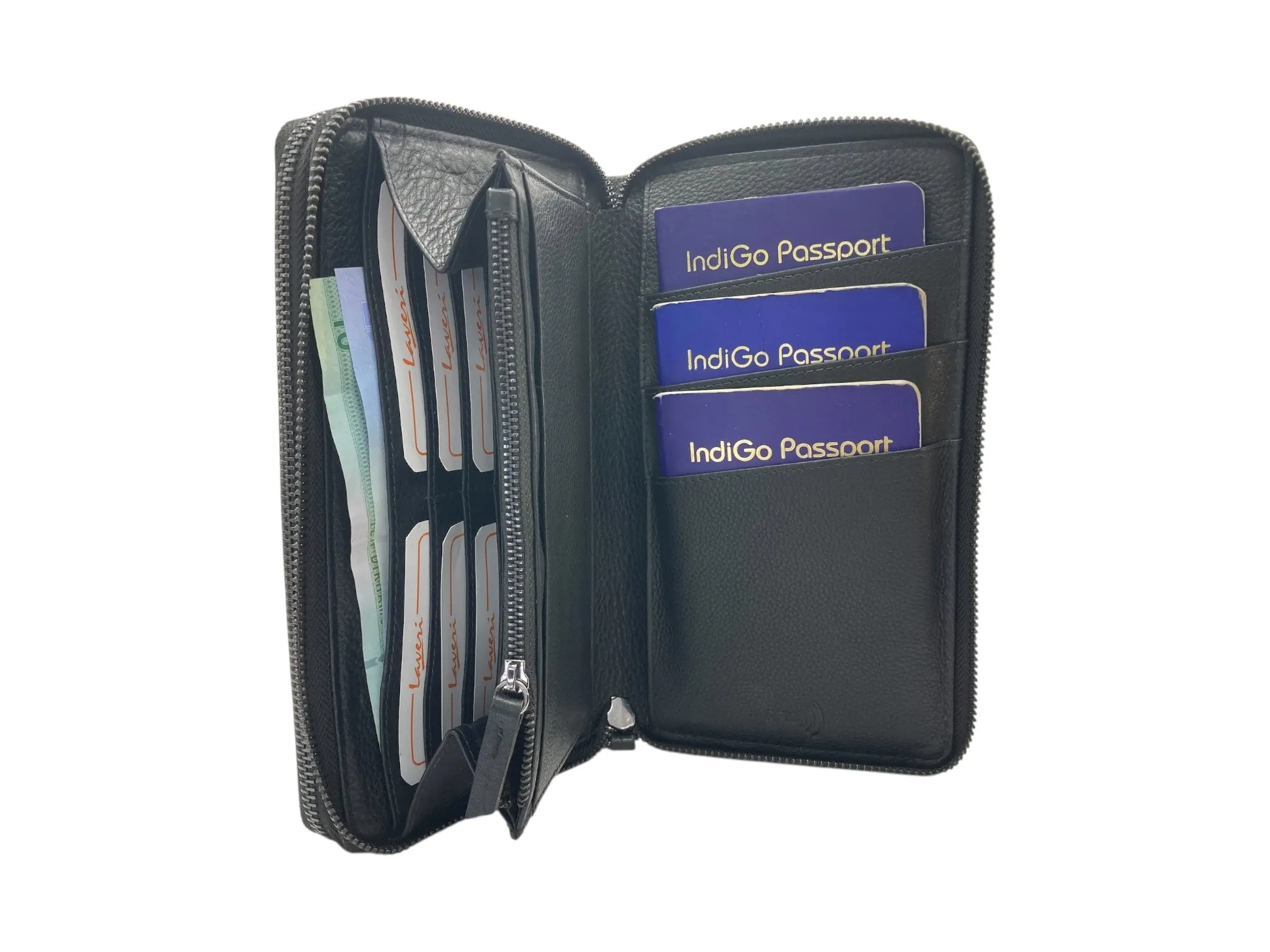 Double  Zip Family Passport  Holder &  Long Card Wallet  RFID Protection # 4645