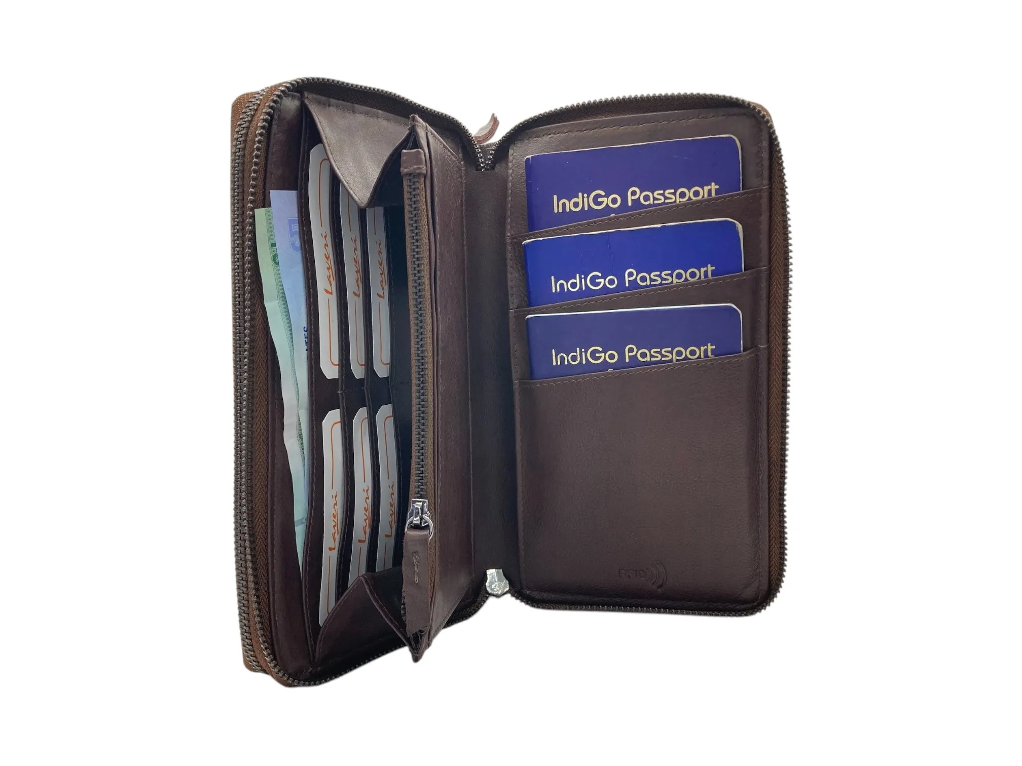 Double  Zip Family Passport  Holder &  Long Card Wallet  RFID Protection # 4645