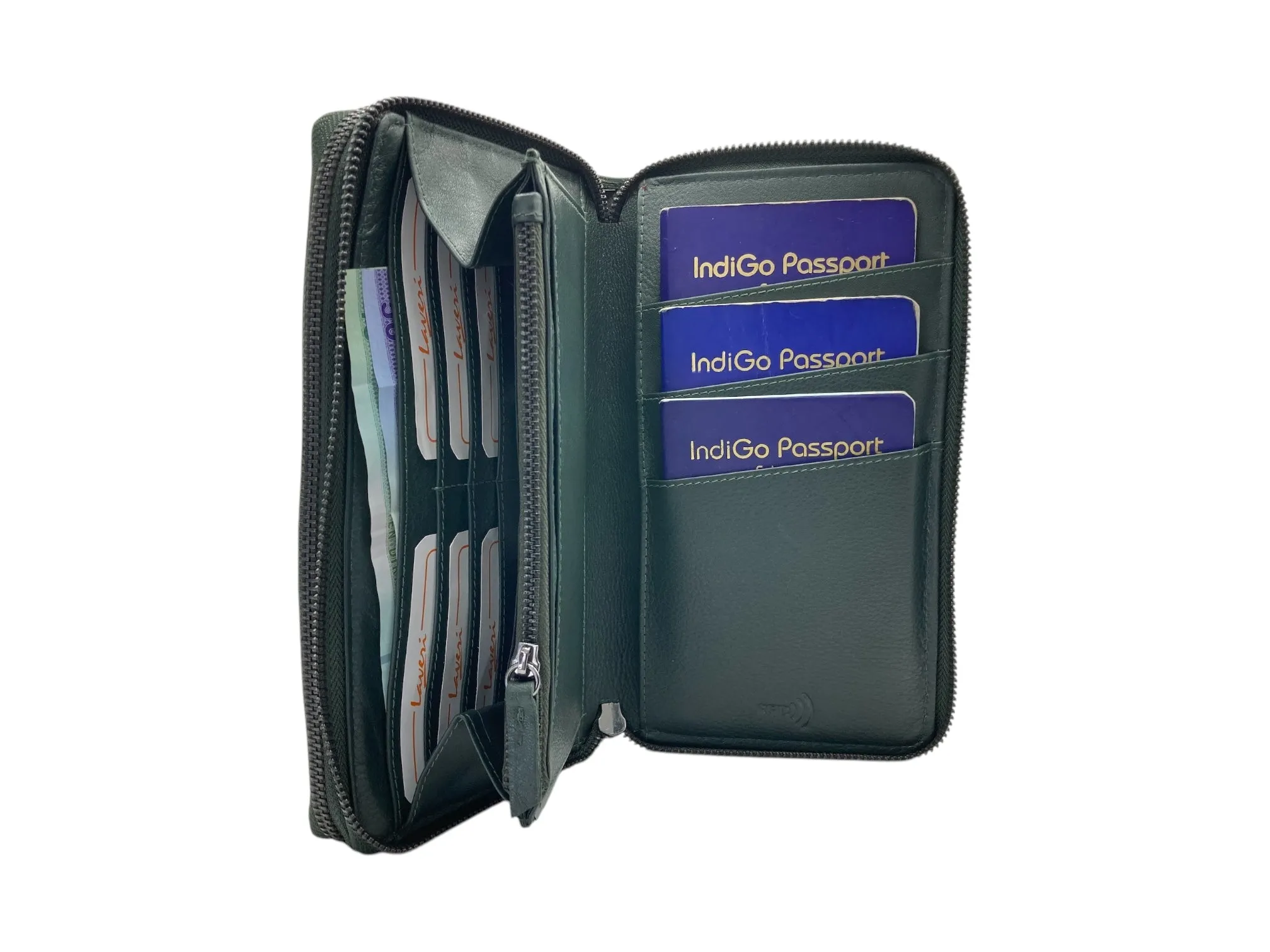 Double  Zip Family Passport  Holder &  Long Card Wallet  RFID Protection # 4645