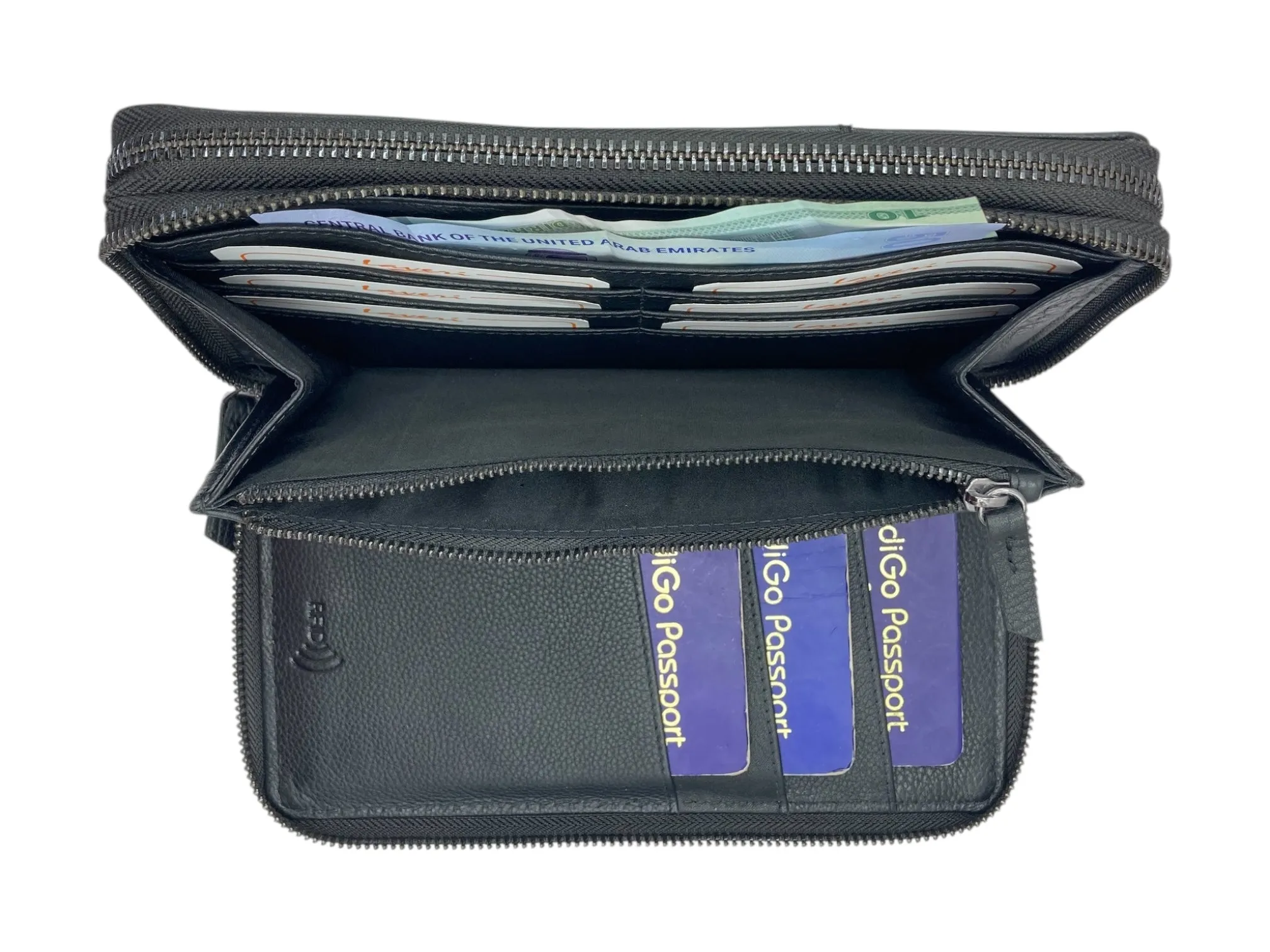 Double  Zip Family Passport  Holder &  Long Card Wallet  RFID Protection # 4645