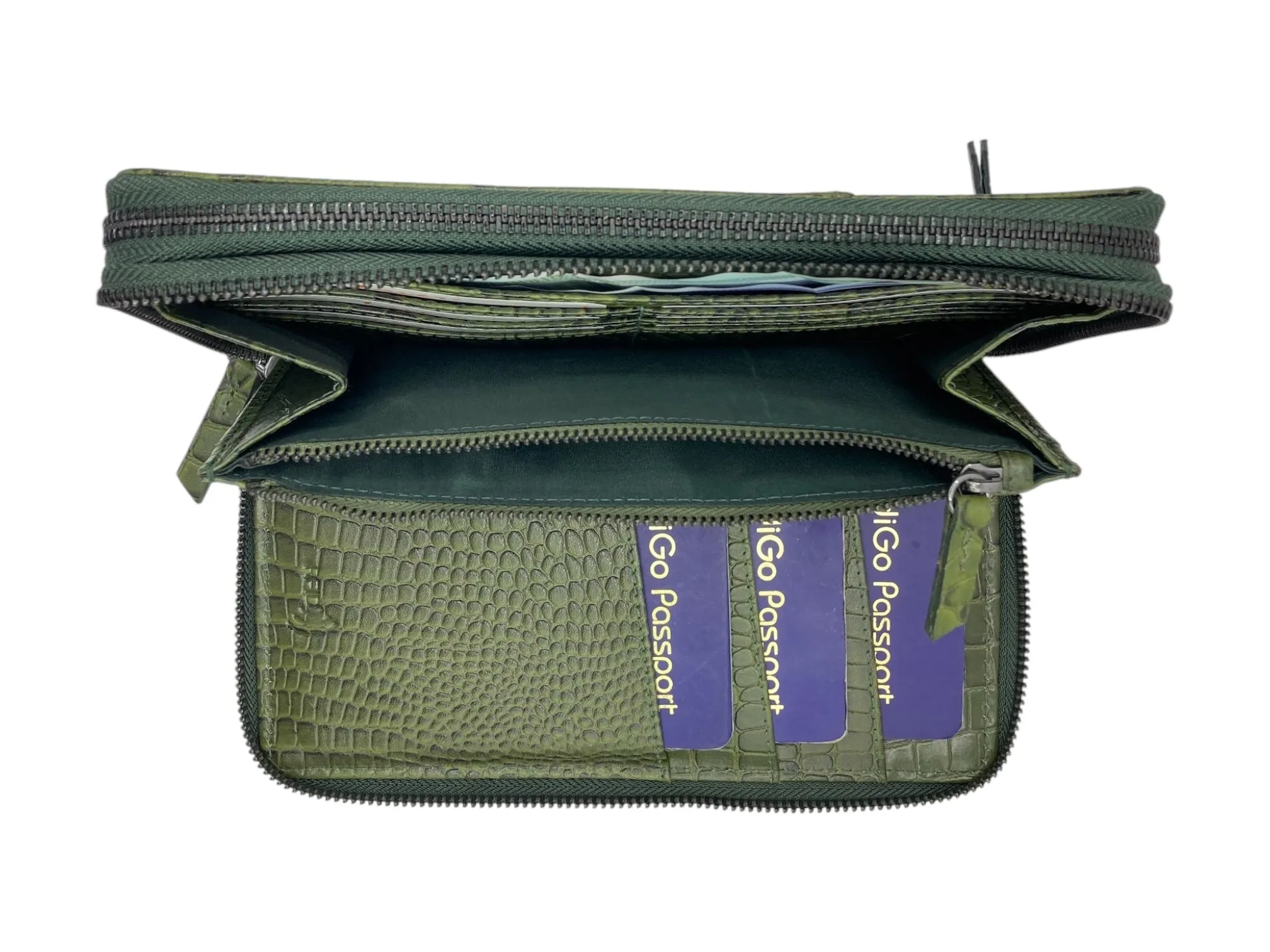 Double  Zip Family Passport  Holder &  Long Card Wallet  RFID Protection # 4645