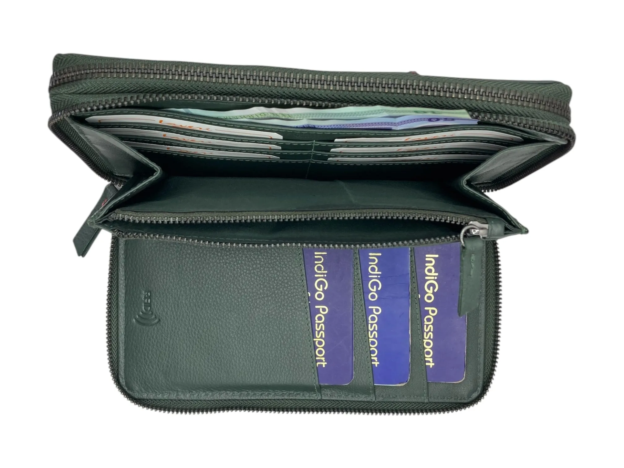 Double  Zip Family Passport  Holder &  Long Card Wallet  RFID Protection # 4645