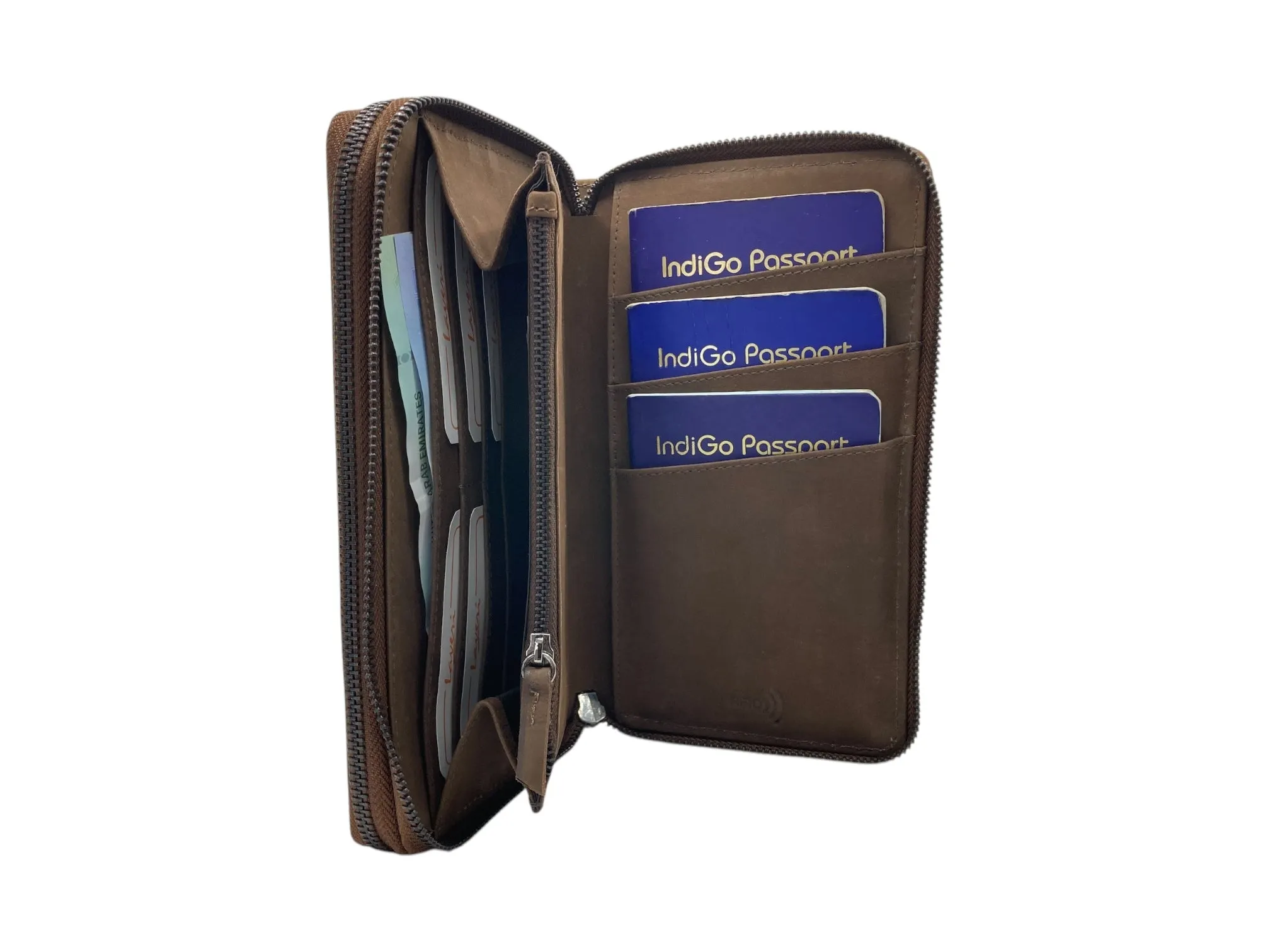 Double  Zip Family Passport  Holder &  Long Card Wallet  RFID Protection # 4645