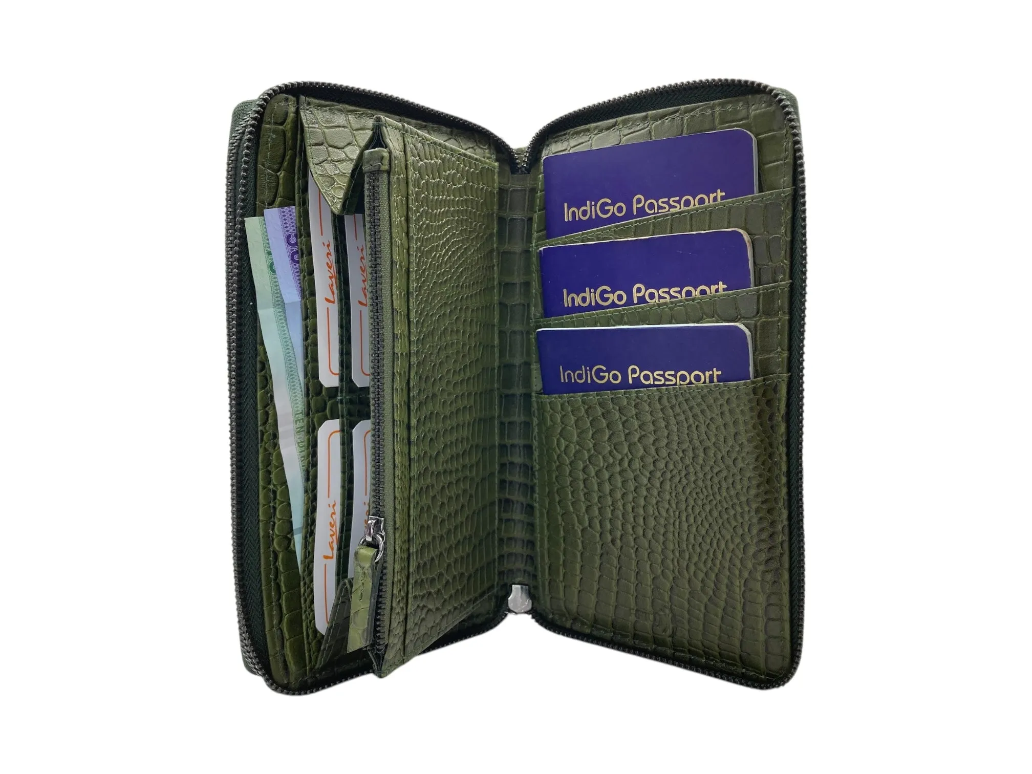 Double  Zip Family Passport  Holder &  Long Card Wallet  RFID Protection # 4645
