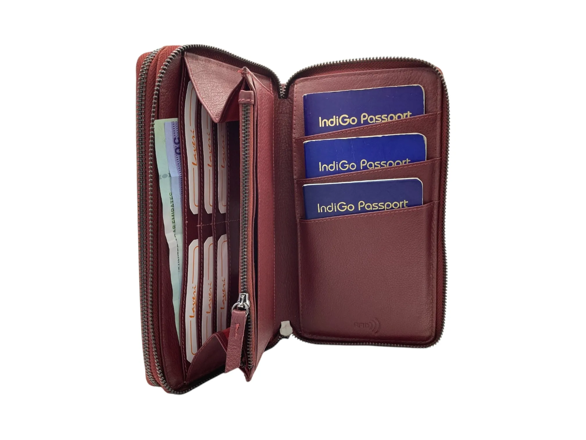 Double  Zip Family Passport  Holder &  Long Card Wallet  RFID Protection # 4645