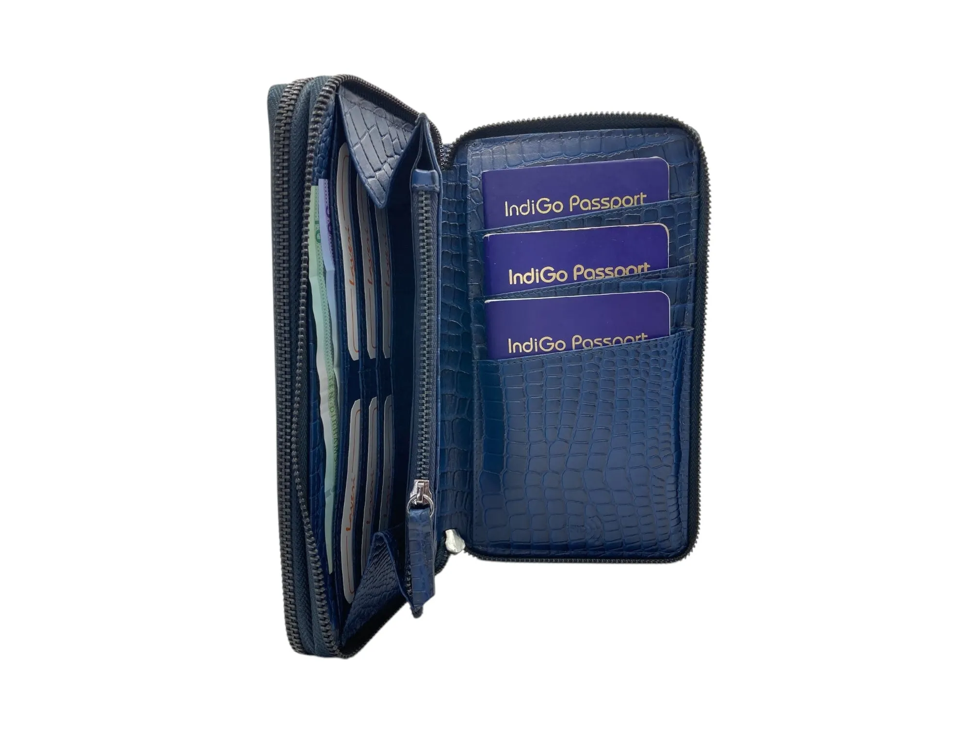 Double  Zip Family Passport  Holder &  Long Card Wallet  RFID Protection # 4645