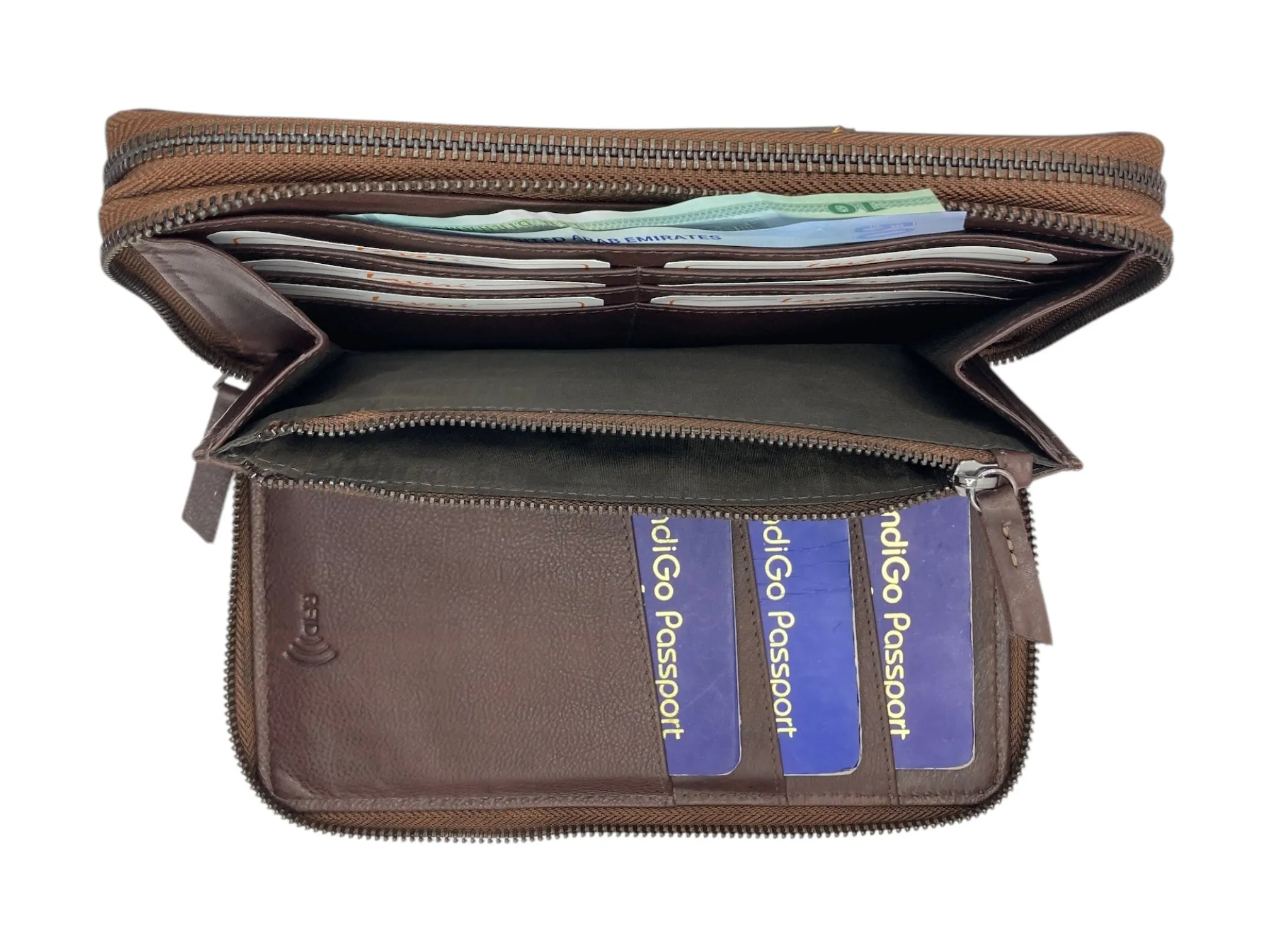 Double  Zip Family Passport  Holder &  Long Card Wallet  RFID Protection # 4645