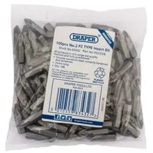 Draper Pz Type Insert Bits, 1/4", No.2 (Bag Of 100) Dr-83432