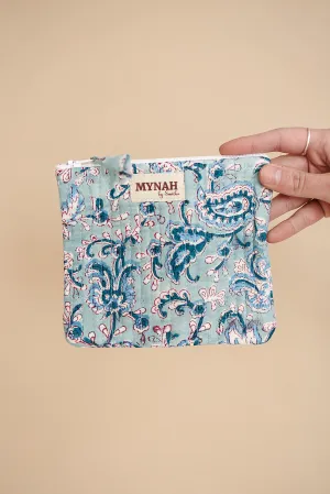 'Dusty blue vines' quilted coin pouch