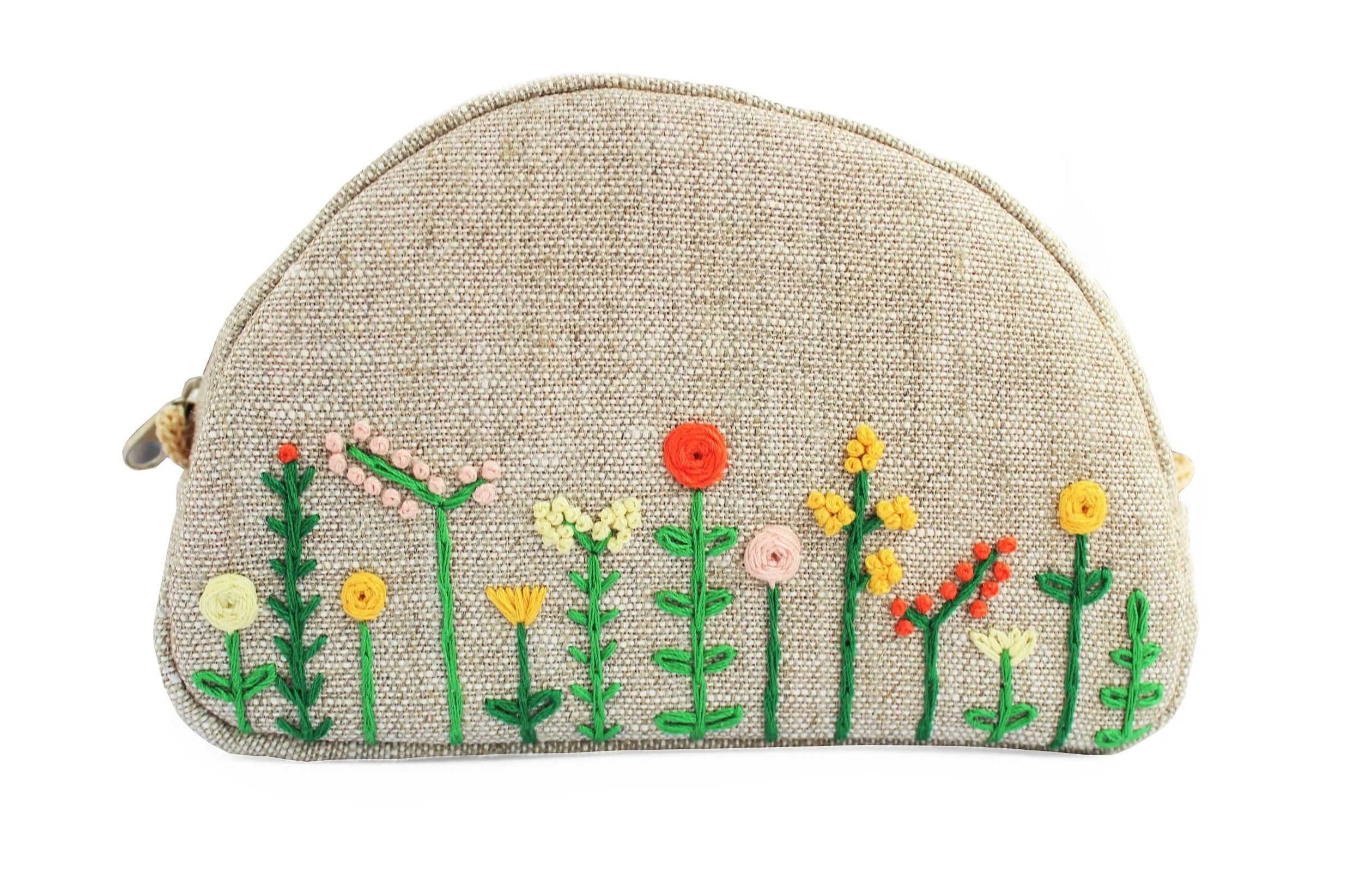 Embroidered makeup bag Small cosmetic purse for women Floral zipper pouch for bridesmaids