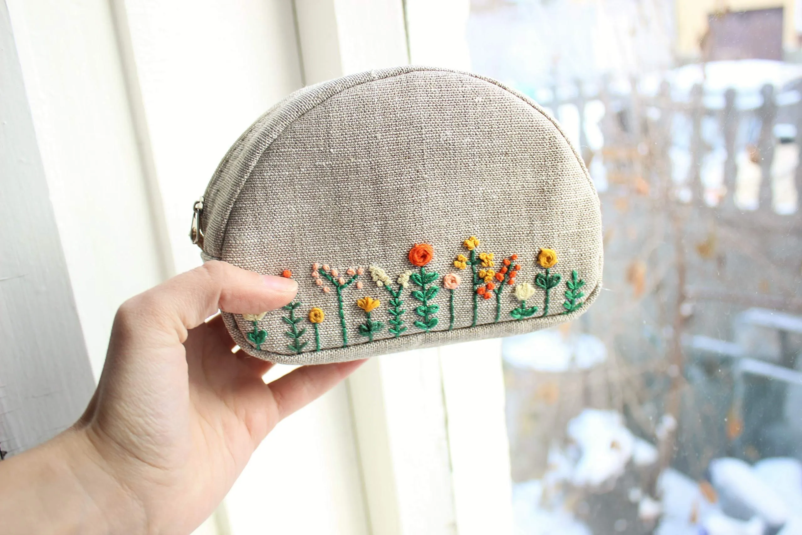 Embroidered makeup bag Small cosmetic purse for women Floral zipper pouch for bridesmaids
