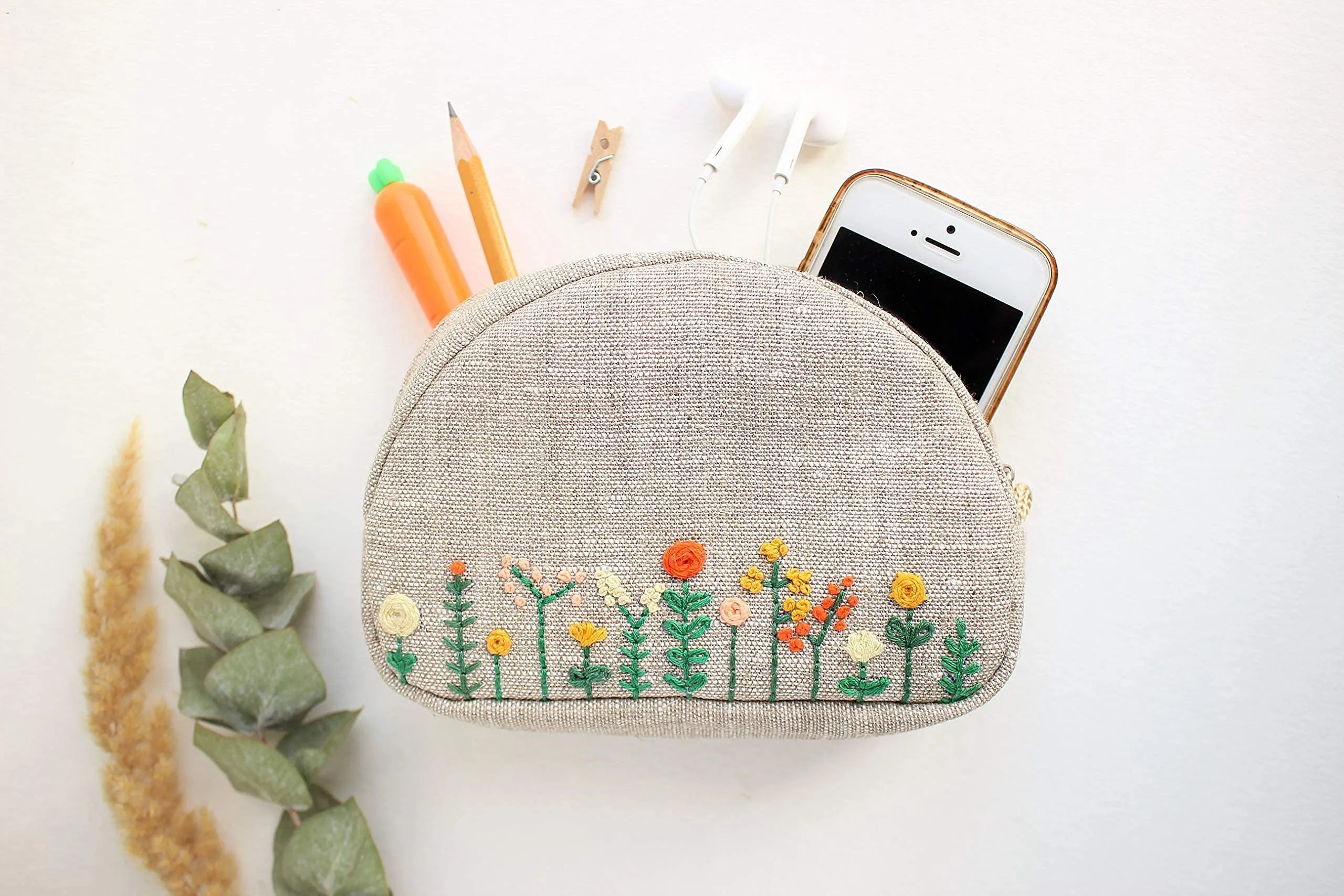 Embroidered makeup bag Small cosmetic purse for women Floral zipper pouch for bridesmaids