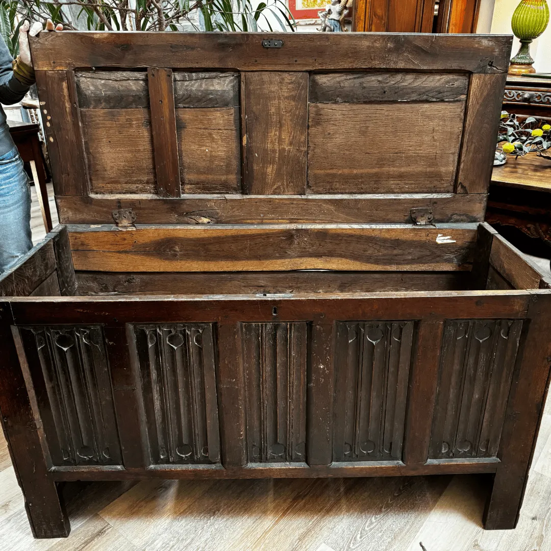 English 17th Century Joined Oak Linenfold Coffer, Stuart Period