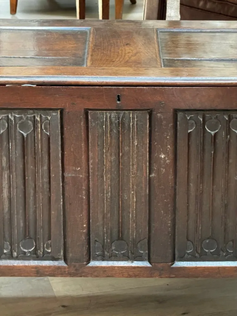 English 17th Century Joined Oak Linenfold Coffer, Stuart Period