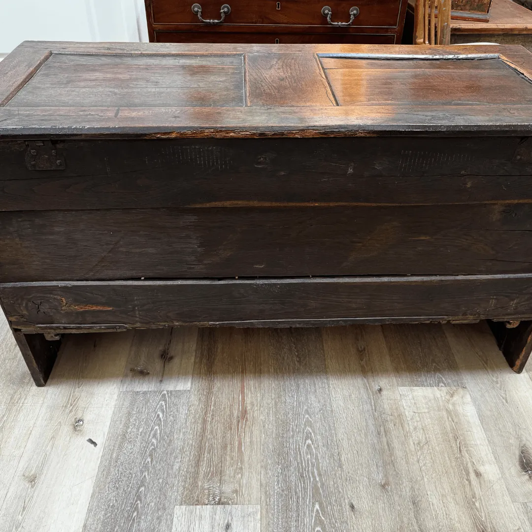 English 17th Century Joined Oak Linenfold Coffer, Stuart Period