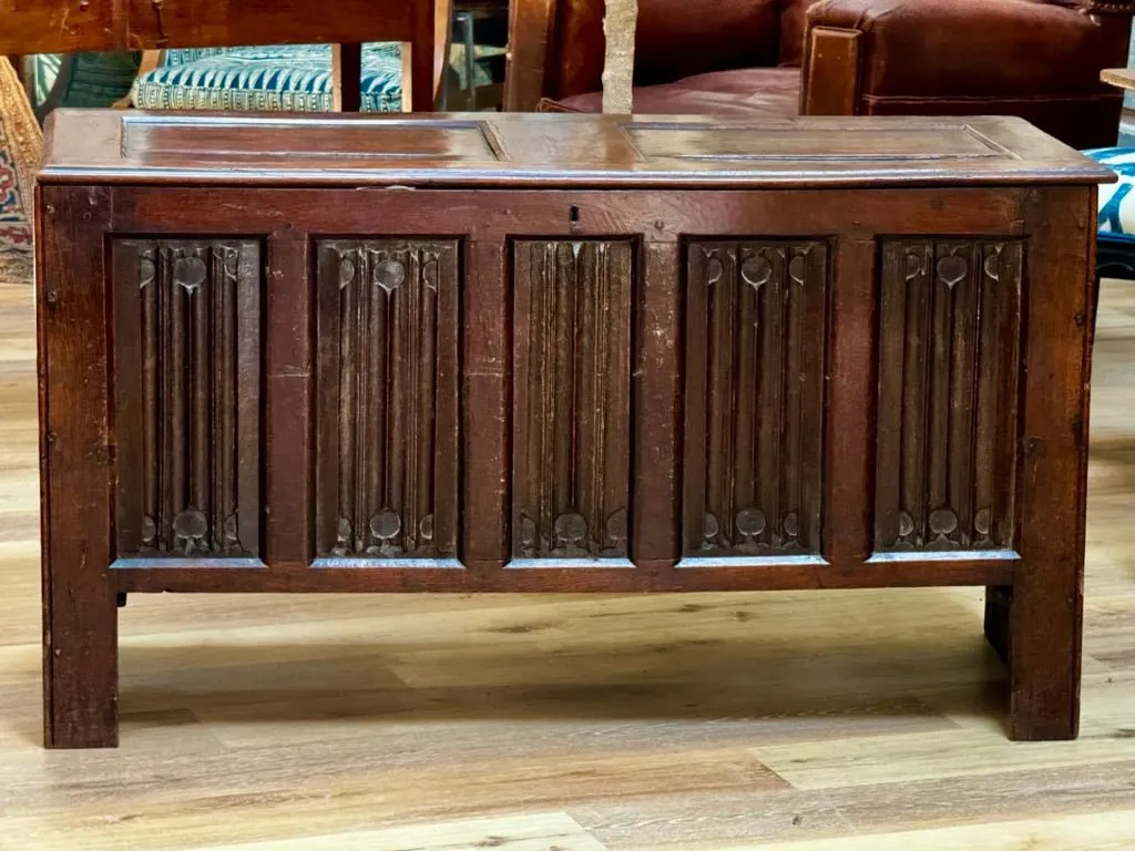 English 17th Century Joined Oak Linenfold Coffer, Stuart Period