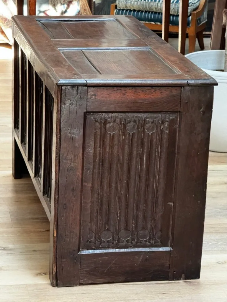 English 17th Century Joined Oak Linenfold Coffer, Stuart Period