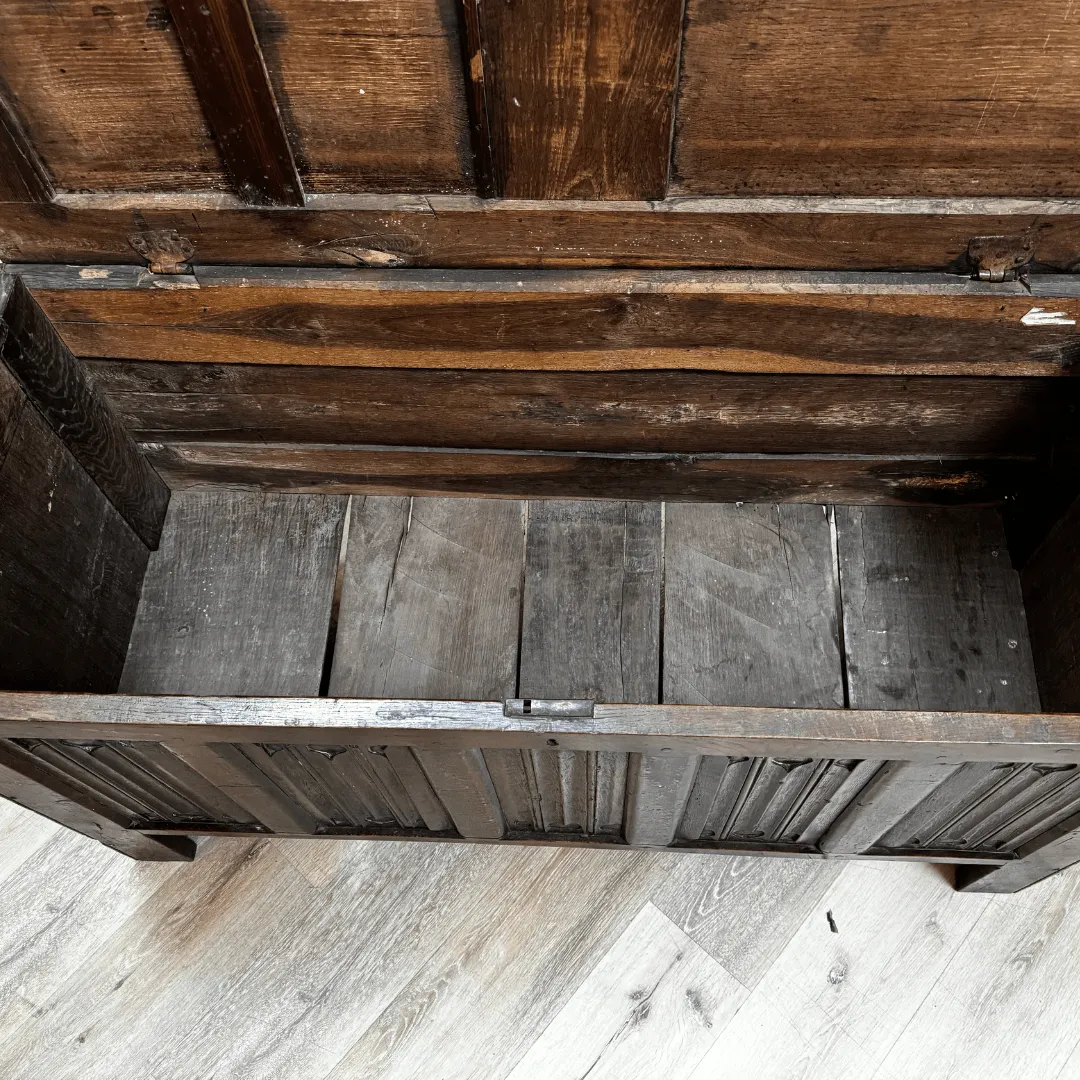 English 17th Century Joined Oak Linenfold Coffer, Stuart Period
