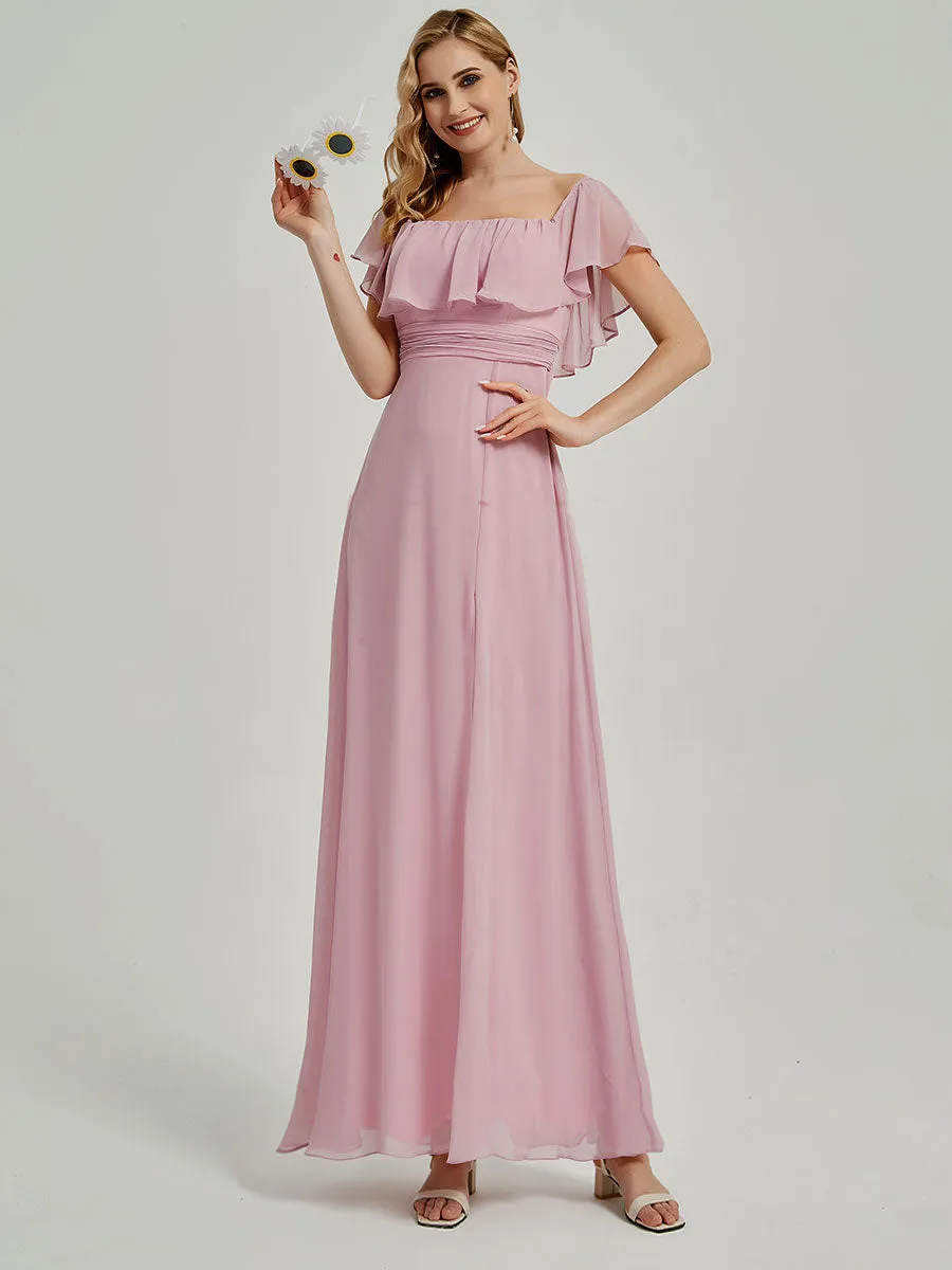 [Final Sale] Tahiti Convertible Off Shoulder Chiffon Bridesmaid Maxi Dress With Slit