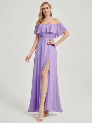[Final Sale] Tahiti Convertible Off Shoulder Chiffon Bridesmaid Maxi Dress With Slit