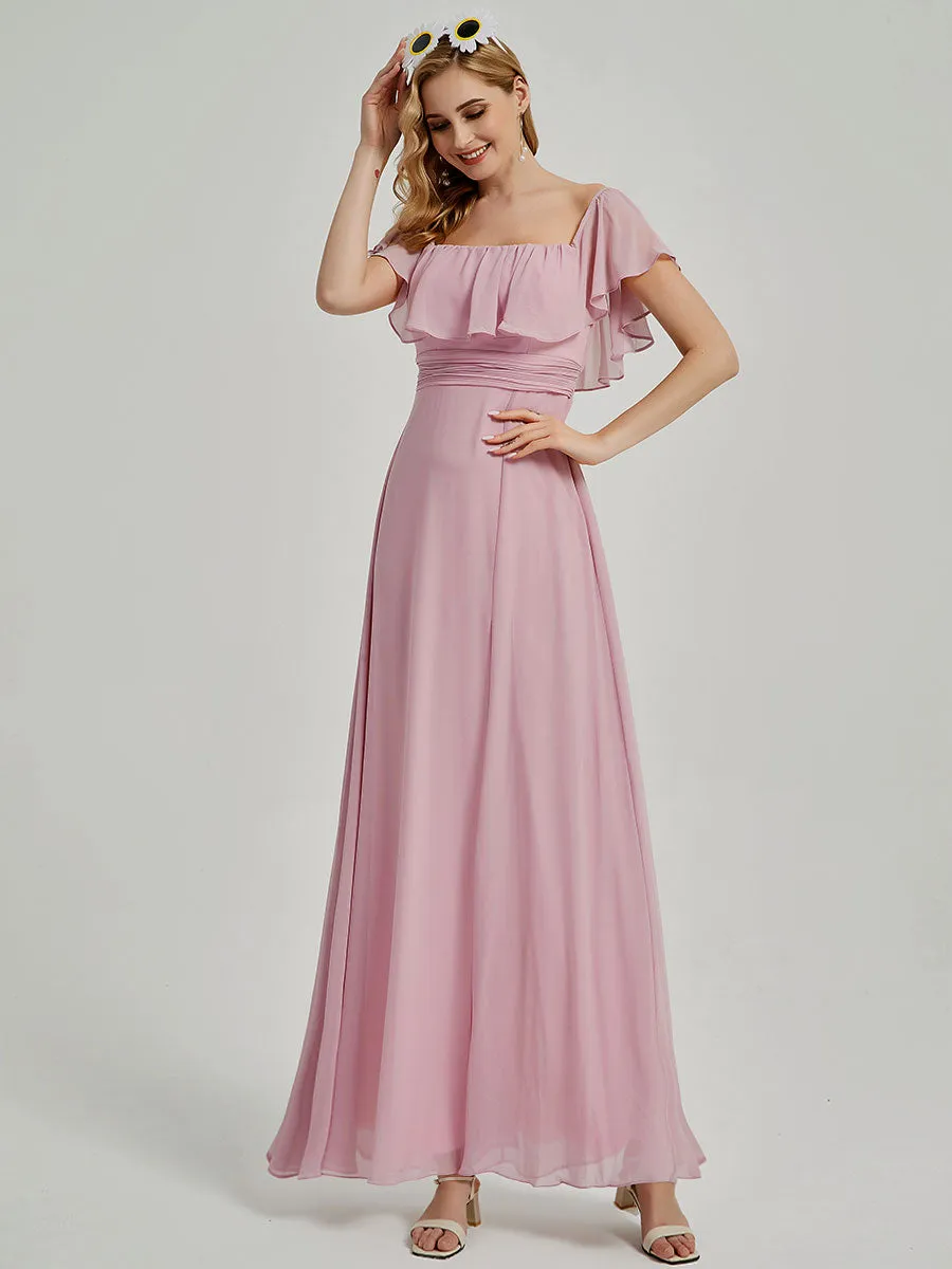 [Final Sale] Tahiti Convertible Off Shoulder Chiffon Bridesmaid Maxi Dress With Slit