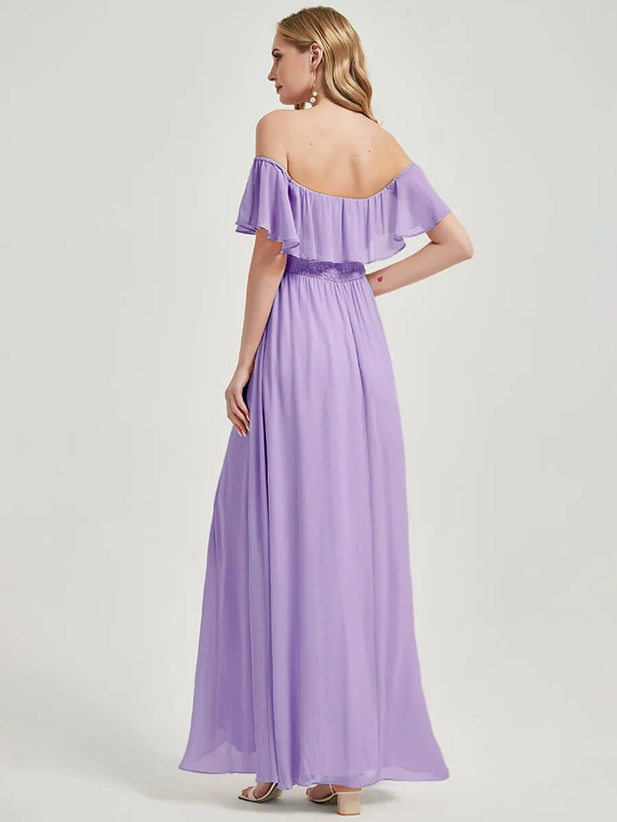 [Final Sale] Tahiti Convertible Off Shoulder Chiffon Bridesmaid Maxi Dress With Slit