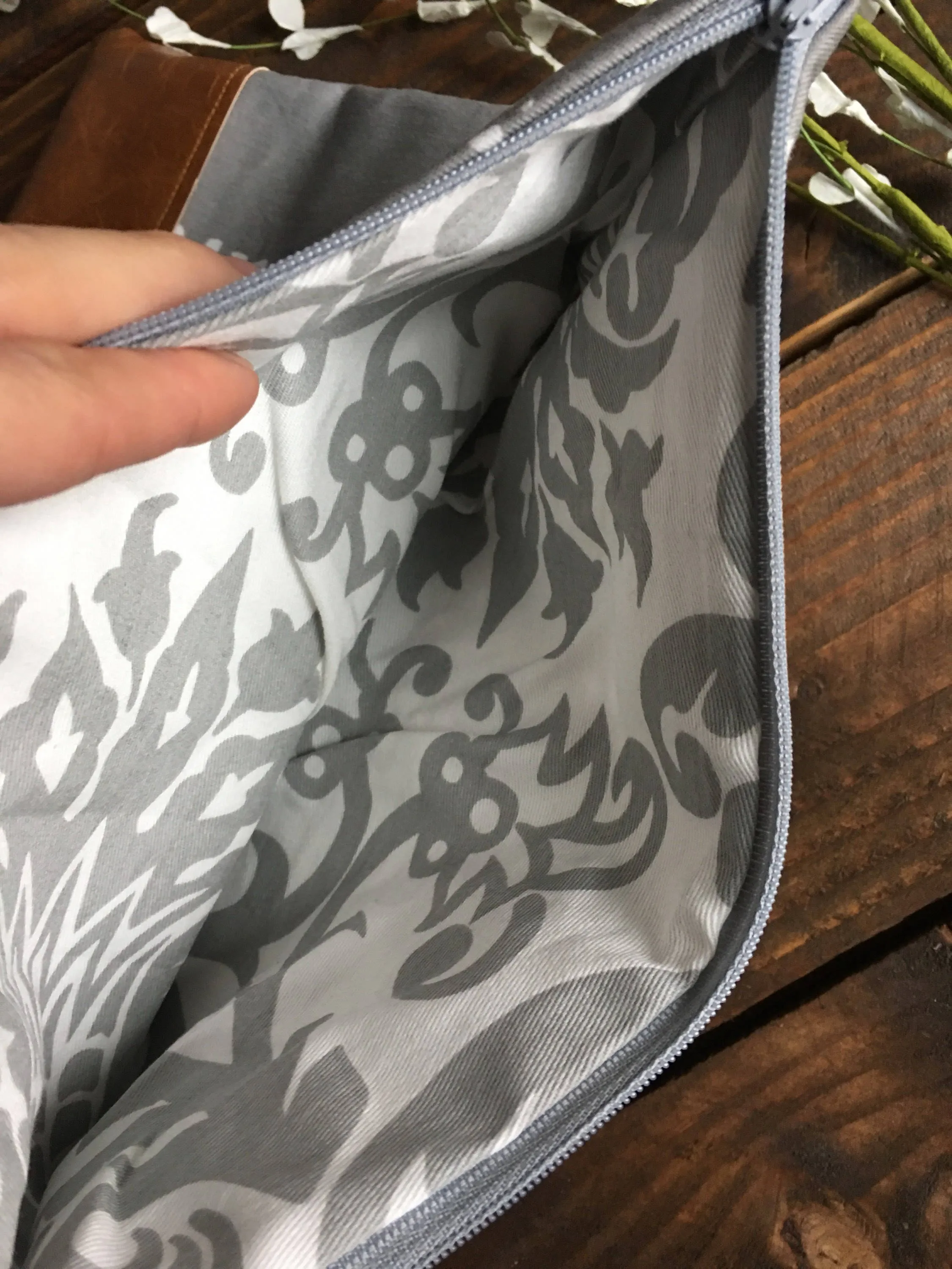 Fold Over Clutch - Grey Aztec with Vegan Leather - Detachable Wristlet