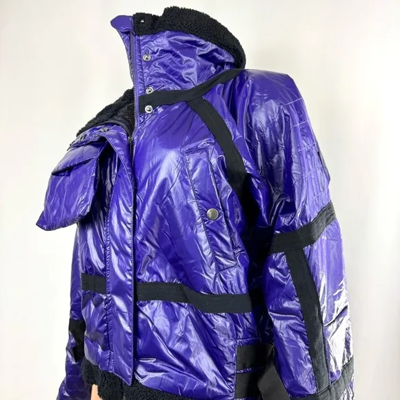 Free People Movement Vagabond Fleece Bomber Quilted Lined Jacket Purple XS NWT
