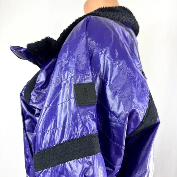 Free People Movement Vagabond Fleece Bomber Quilted Lined Jacket Purple XS NWT