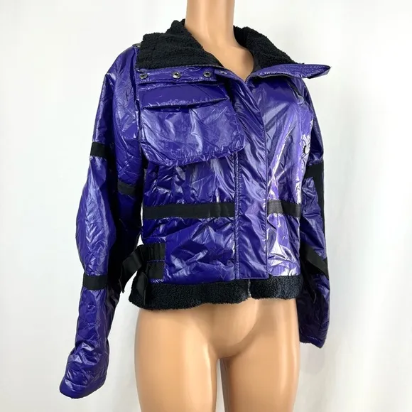 Free People Movement Vagabond Fleece Bomber Quilted Lined Jacket Purple XS NWT