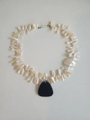 Freshwater Pearl and Obsidian choker