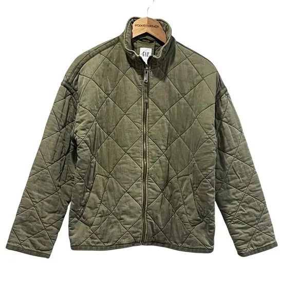 Gap Quilted Zip Jacket, Olive Green, S