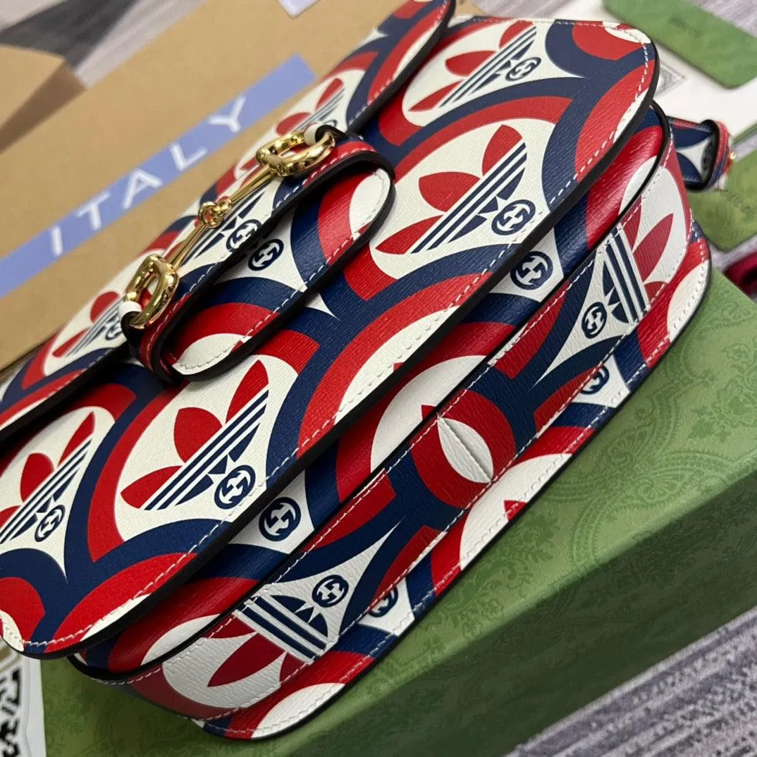 gg x Adidas Horsebit 1955 Shoulder Bag Blue/Red For Women, Women&#8217;s Bags 9.8in/25cm gg 602204 UVG0G 4168