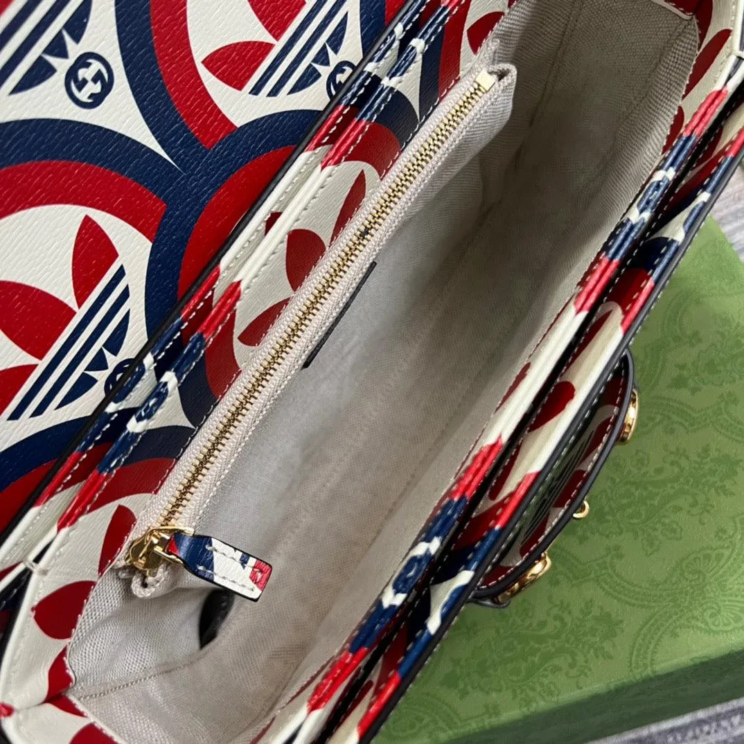 gg x Adidas Horsebit 1955 Shoulder Bag Blue/Red For Women, Women&#8217;s Bags 9.8in/25cm gg 602204 UVG0G 4168
