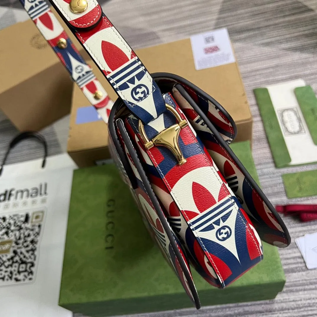 gg x Adidas Horsebit 1955 Shoulder Bag Blue/Red For Women, Women&#8217;s Bags 9.8in/25cm gg 602204 UVG0G 4168