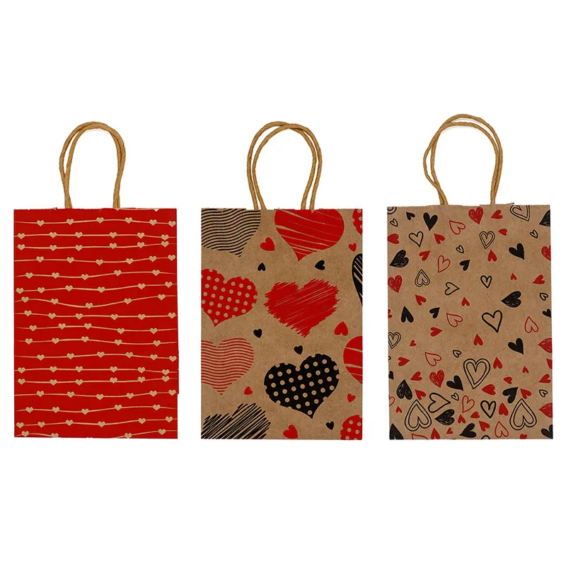 GIFT BAGS 21X15CM MIXED HEARTS 3PC