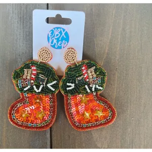 Glam Christmas Stocking Seed Beaded Drop Earrings