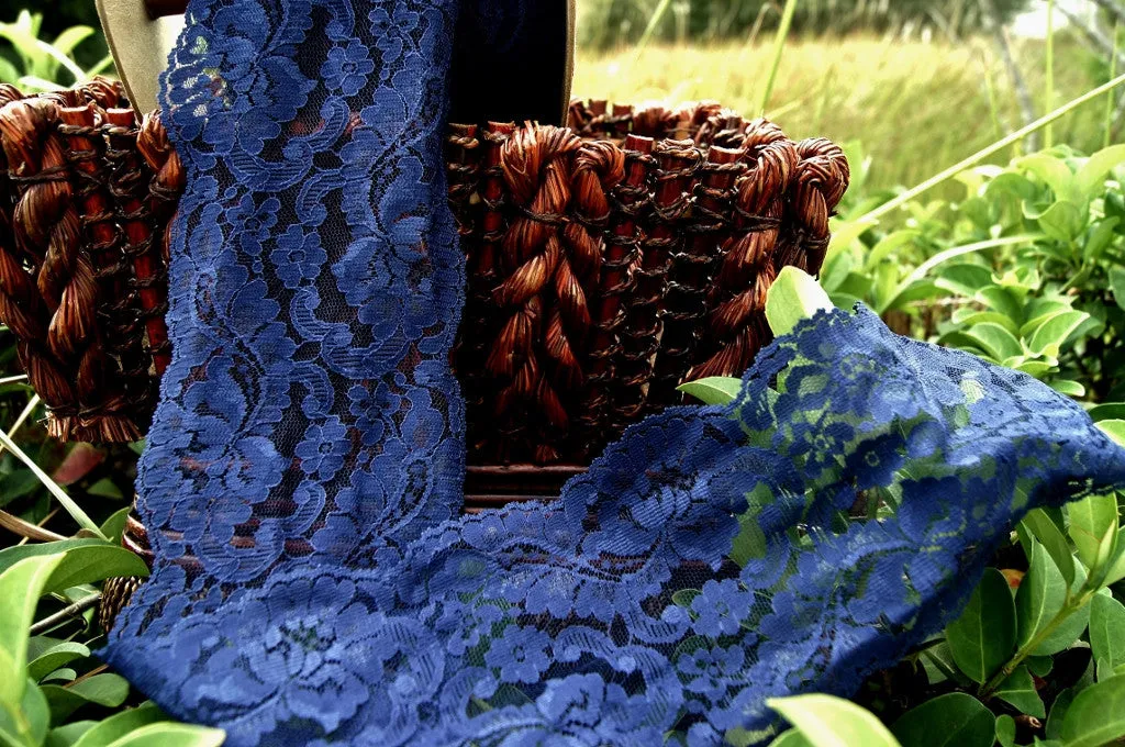 Gorgeous Navy Floral Leaf Galloon Lace 4¾" wide