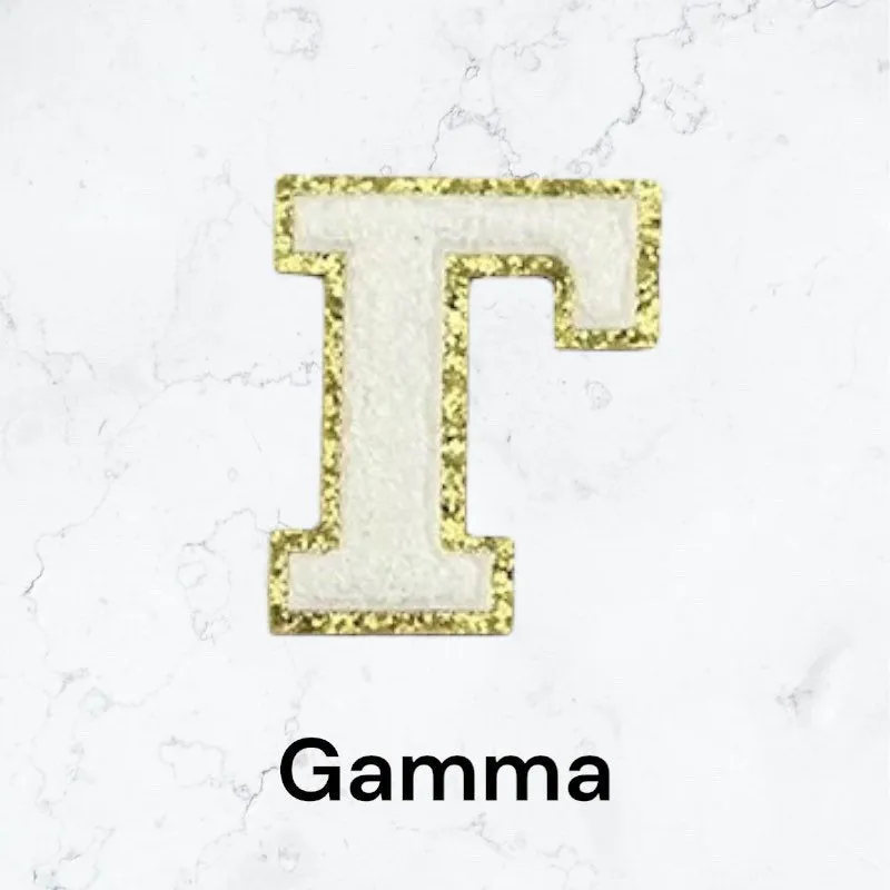 Greek Letter Patch - Self Adhesive - Chenille Alphabet Diy Gold Glitter Trim Varsity Letter Perfect for Nylon Pouch cosmetic DIY embroidery