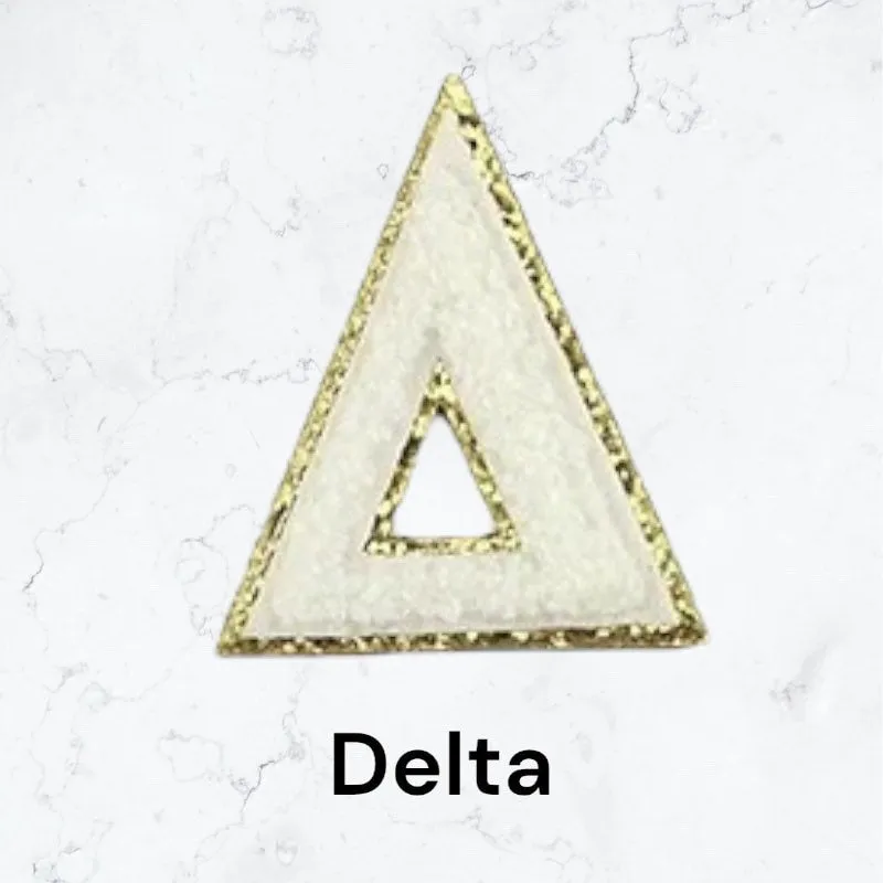 Greek Letter Patch - Self Adhesive - Chenille Alphabet Diy Gold Glitter Trim Varsity Letter Perfect for Nylon Pouch cosmetic DIY embroidery