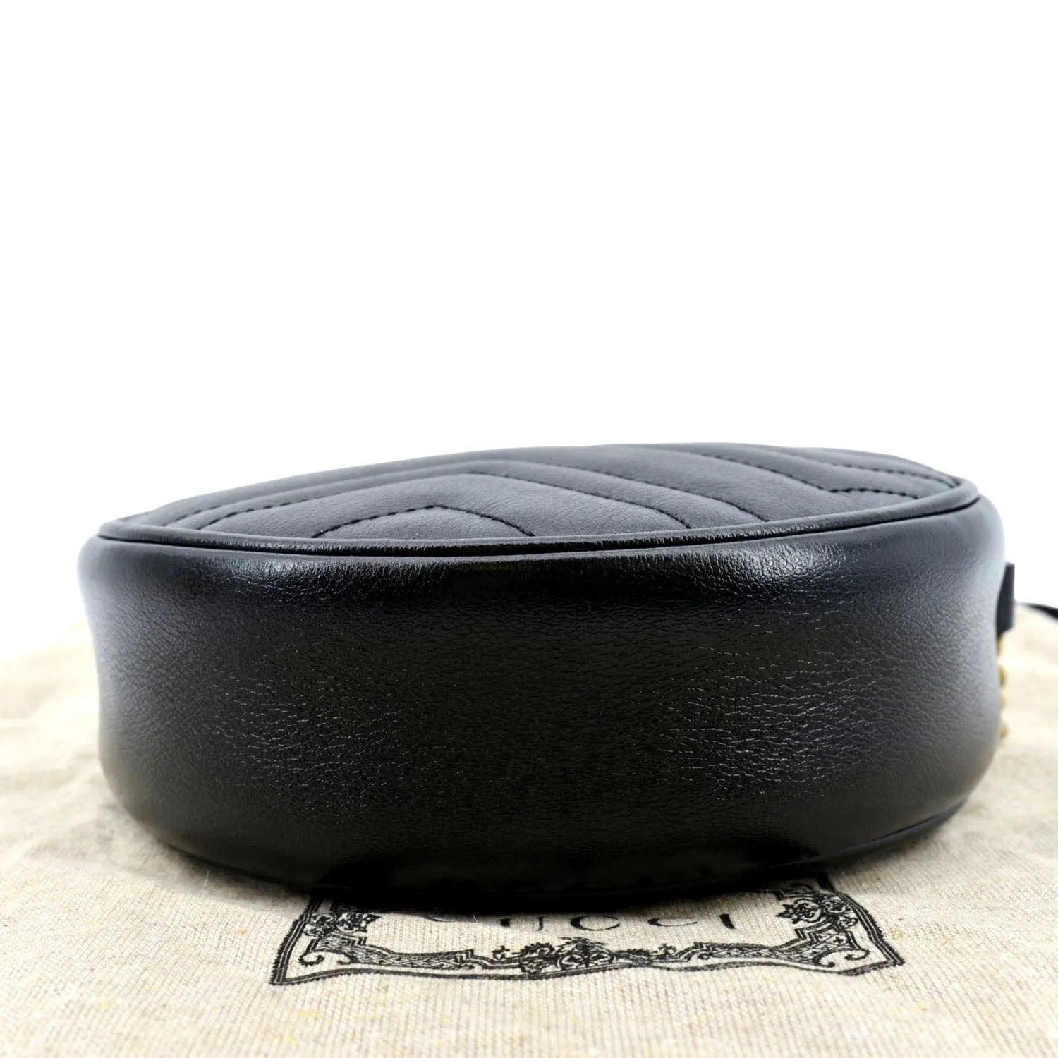 GUCCI GG Marmont Mini Round Leather Crossbody Bag Black 550154
